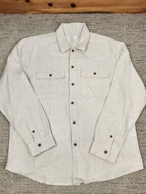 Armand Thiery 100% Linen Wood Button Shirt Men 2XL Beige Tan Ecollection Sustain